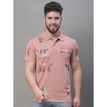 VENITIAN Mens All Over Printed Pink Polo Neck T-shirt