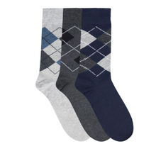 NEXT2SKIN Pack of 3 Men Seamless Regular Length Cotton Socks - Navy Blue & Grey with Light Grey