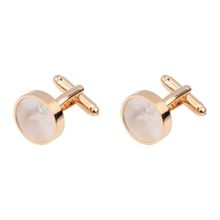The Tie Hub Gold Plated White Mother Of Pearl Round Cufflinks