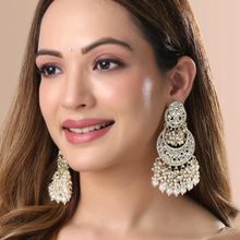 Yellow Chimes Gold-Plated Kundan Studded Chandbalis Earrings
