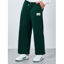 Styli Men Green Solid Heavy Fleece Pintuck Extra Wide Leg Trackpant