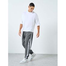Styli Men Grey Twill Tape Stripes Oversized Joggers