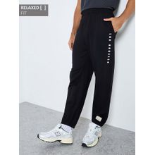 Styli Men Black Relaxed Fit City Text Thigh Printed Joggers