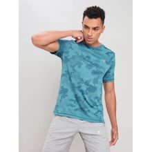 Technosport Men Blue Jacquard Slim Fit Round Neck Sports T-Shirt with Double Cool