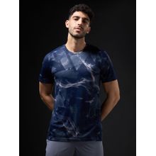 Technosport Men Navy Blue Abstract Print Slim Fit Round Neck Sports T-Shirt with Technocool+