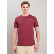 Technosport Men Burgundy Solid Slim Fit Round Neck Sports T-Shirt with Technocool+