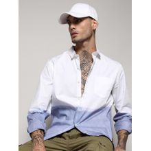 Campus Sutra Men White & Blue Contrast Ombre Shirt