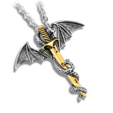 OOMPH Jewellery Gold & Silver Stailess Steel Dragon & Sword Pendant Necklace For Men & Boys
