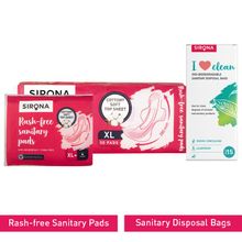 Sirona Cottony Soft Rash Free Sanitary Pads Combo Xl & Xl+ (30 Pcs) With Sanitary Disposal Bags
