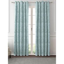 GM Floral Jacquard Room Darkening Curtains 7 Feet in Sea Green Colour (Set of 2)
