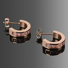 Fablestreet Square Zircon Stone Half Hoop Earrings - Rose Gold & Pink