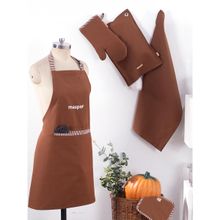 Maspar Russel Cotton Printed Brown 5Pc Kitchen Set