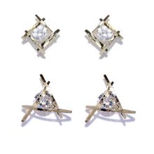 OOMPH Combo Of 2 Gold Plated Geometric Cubic Zirconia Ear Stud Earrings
