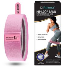 MuscleXP Drfitness+ Hip Loop Fabric Resistance Band, Hip Loop Band, Pink (Medium) 15-inches