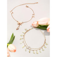 OOMPH Combo Of 2 Gold Tone Butterfly and Pearl Fashion Anklet for Women