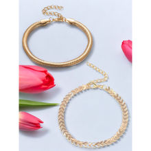 OOMPH Combo Of 2 Gold Tone Snake Chain Fashion Anklet for Women Stylish Latest