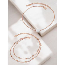 OOMPH Combo Of 2 Gold Tone Heart and Beads Multi Layer Fashion Anklet for Women