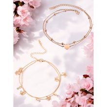 OOMPH Combo Of 2 Gold Tone Multi Layer Butterfly and Heart Fashion Anklet for Women
