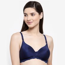 Groversons paris beauty Vintage Lace Padded Non Wired Bra-Navy Blue