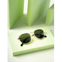 ROYALTAIL Unisex Green Glass and Gold Frame Round Medford Series Sunglasses (RT-SUNG-089) (50)