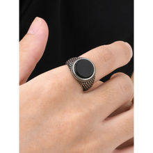Peora Men Silver Plated Black Stone Studded Stylish Ring