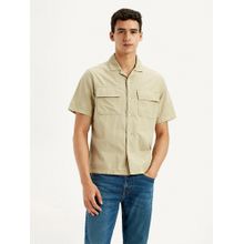 Levi's Men's Solid Overdyed Beige Relaxed Fit Resort Collar Shirt