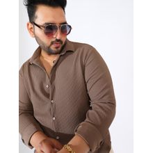 Instafab Plus Men Tan Brown Stripe-Creased Shirt
