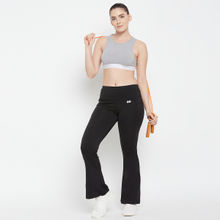 Clovia Comfort-fit High Waist Flared Yoga Pants-Black