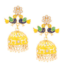 Asmitta Sparrow Design Meenakari Kundan Pearl Studded Gold-toned Jhumki Earrings