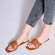 Twenty Dresses by Nykaa Fashion Tan Square Toe Casual Slider Flats