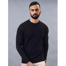 JadeBlue Slim Fit Self Design Black Cotton Winter Sweatshirt