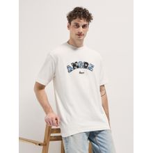 THE BEAR HOUSE Mens White Cotton Graphic Patchwork Oversize T-Shirt