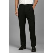 Louis Philippe Men Black Solid Pleated Formal Trousers