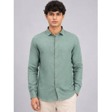 LINENWEAR Green Textured Full Sleeve Casual Shirt