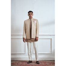 TAJIRI Reflections Brown Cotton Blend Mirror Work Kurta with Pant and Jacket