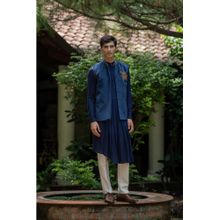 TAJIRI Musafir Blue Velvet Thread Work Kurta with Pant and Jacket