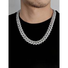 Jewels Galaxy White Miami Link Silver Plated Stainless Steel Cuban Necklace