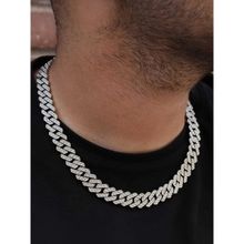 Jewels Galaxy White Miami Link Silver Plated Stainless Steel Cuban Necklace