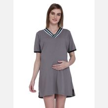 Mamma Presto Solid Colour Feeding Nightwear Dress - Grey