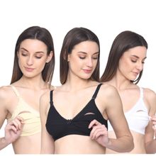 N-Gal Women'S Premium Cotton Seamed Non Padded Maternity Bra Pack Of 3 - Multi-Color