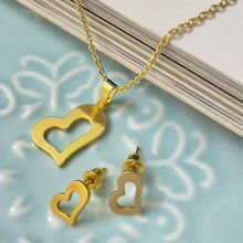 Ayesha Set Of Two Heart & Diamante Studded Layered Mini Pendant Gold-Toned Necklace & Earrings