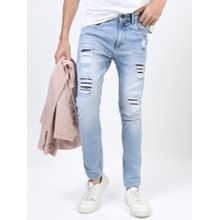 HIGHLANDER Men Blue Skinny Fit Mildly Distressed Heavy Fade Stretchable Jeans