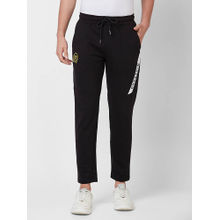 Giordano Black Slim Fit Solid Mid Waist Cotton Track Pant