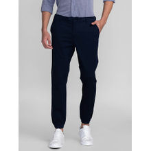 Giordano Navy Blue Slim Fit Solid Mid Waist Cotton Joggers