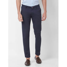 Giordano Navy Blue Slim Fit Solid Mid Waist Cotton Chinos