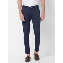 Giordano Navy Blue Slim Fit Solid Mid Waist Cotton Chinos