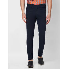 Giordano Navy Blue Slim Fit Solid Mid Waist Cotton Chinos