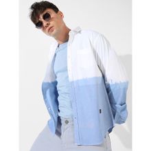 Campus Sutra Men White Colourblockeded Button Up Collared Shirt for Casual Wear