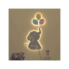 Dekorstation Baby Elephant Playing With Balloon Wooden Decorative Backlit