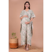 Sevya by Pranali Mittal Green Floral Maternity Kaftan Night Dress (Free Size)